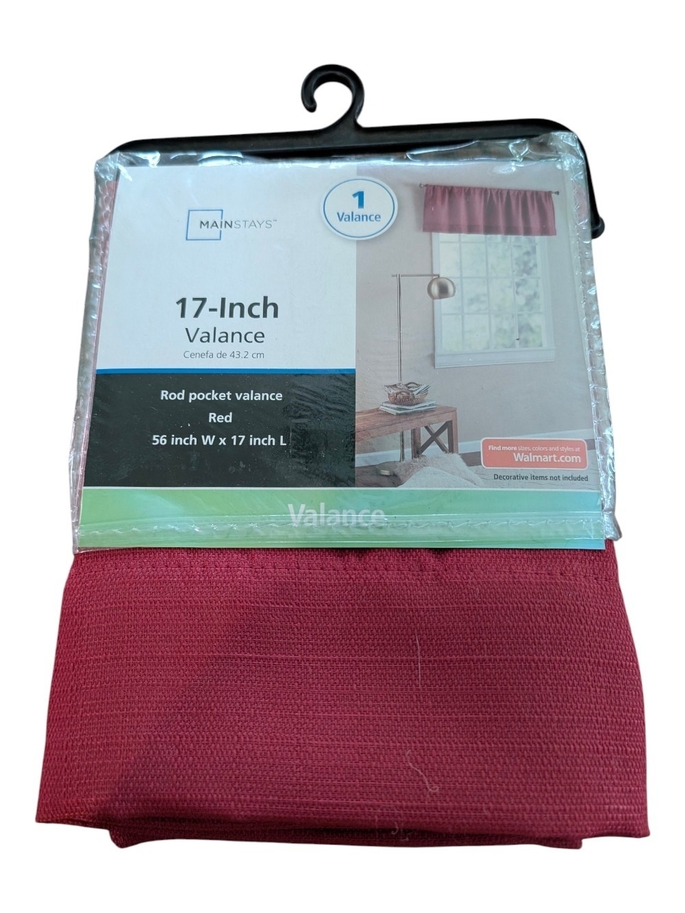 Mainstays Red 17-Inch Valance - 56" W x 17" L
